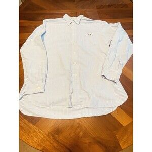 American Living Mens Size Large Mens Dress Striped Shirt White/Blue 100% Cotton